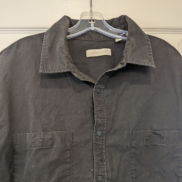 Standard cloth men's button down snap closure front pockets cotton black size L - Picture 3 of 11